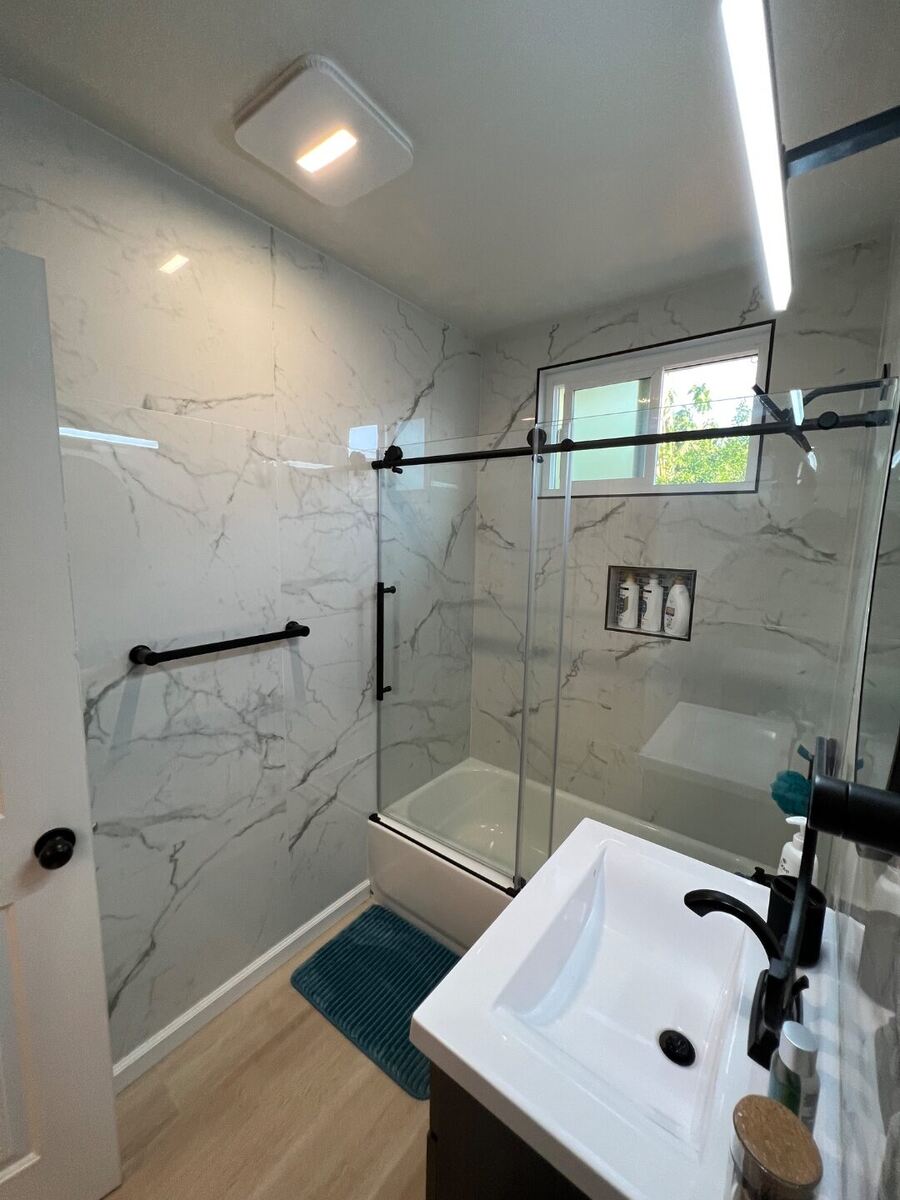 Remodeled bathroom in a women's sober living home in Montclair, California